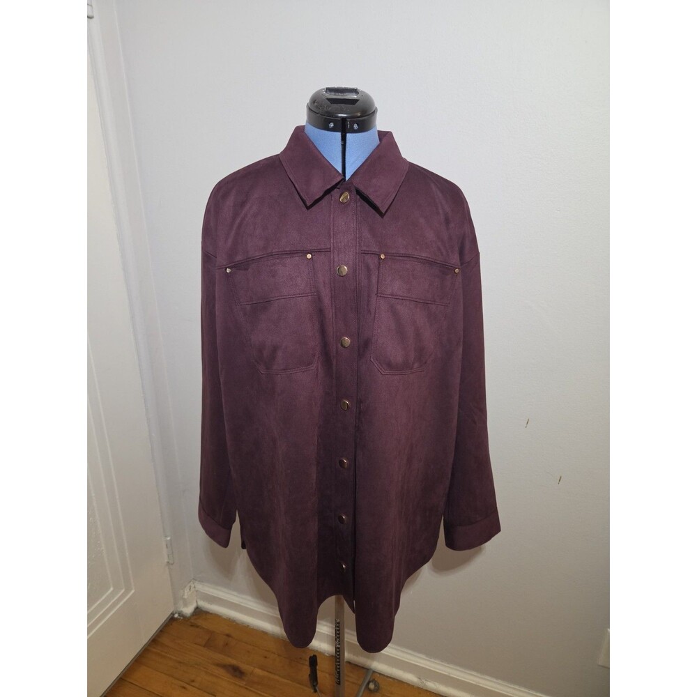 Torrid Faux Suede Shacket Women Burgundy Wine tasting Gold Snap Shirt Jacket